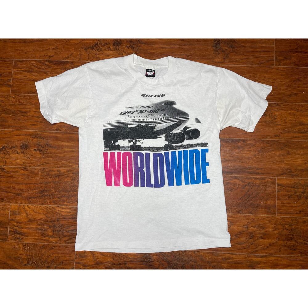 Rare Vintage BOEING World Wide T-Shirt White Size Large